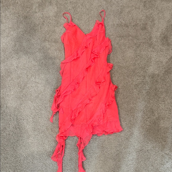 Amanda Uprichard Dresses & Skirts - Vibrant Coral Silk Ruffled Dress